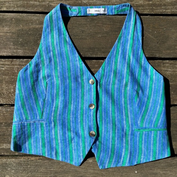 MANGO Linen stripe-print vest | Size L - Picture 5 of 13